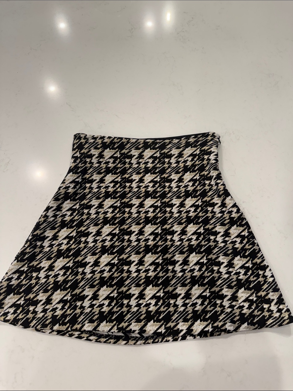 Aqua Black & White Houndstooth Skater Skirt